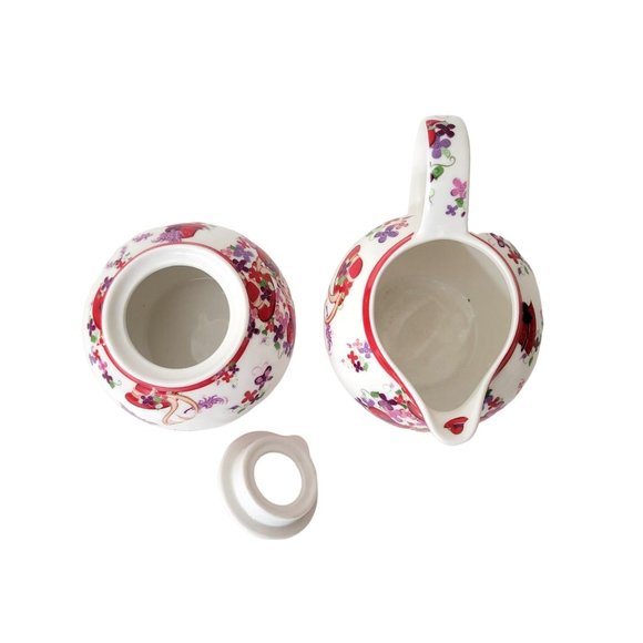 Red Hat Society Pink Chintz Teapot, Sugar and Creamer Set Cardew Designs - Picture 9 of 12